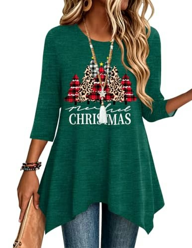 Zeagoo Women's Christmas 3/4 Sleeve Tunic Blouse: $16.99 Zeagoo Women's Christmas 3/4 Sleeve Tunic Blouse: $16.99