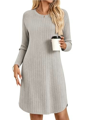 Ekouaer Women's Ribbed Knit Long Sleeve Nightshirt: $14.97 Ekouaer Women's Ribbed Knit Long Sleeve Nightshirt: $14.97