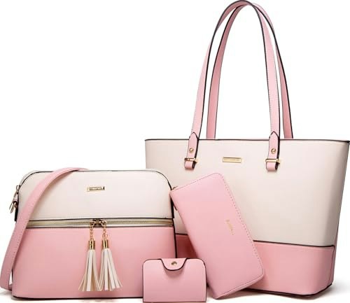 Women's Synthetic Leather Tote and Satchel Purse 4-Piece Set: $33.93 Women's Synthetic Leather Tote and Satchel Purse 4-Piece Set: $33.93
