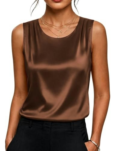 Zeagoo Women's Satin Pleated Sleeveless Blouse: $14.87 Zeagoo Women's Satin Pleated Sleeveless Blouse: $14.87