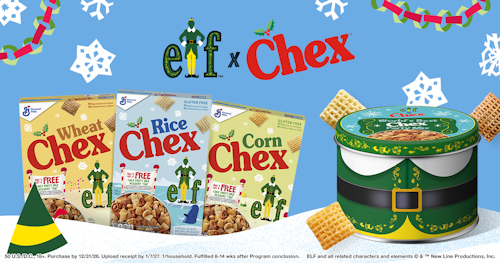 Chex Cereal Purchase Promotion: Free Elf holiday tin w/ 3 purchases