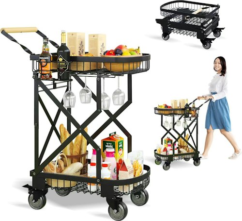 Lacacivin 2-Tier Foldable Shopping Cart w/ Wheels for $94 + free shipping