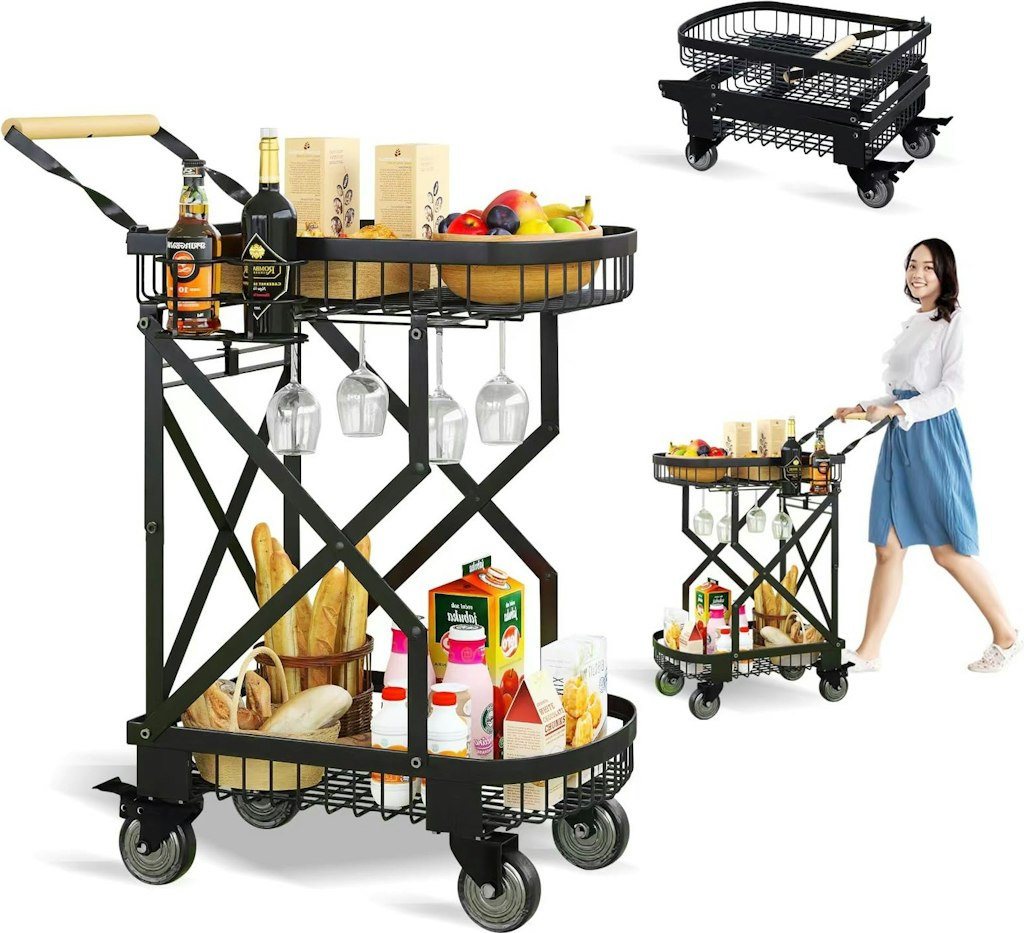 Lacacivin 2-Tier Foldable Shopping Cart w/ Wheels: $94
