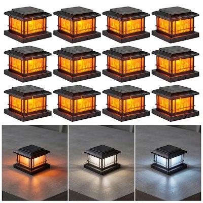 Flickering Flame Solar Post Cap Lights 12-Pack for $63 w/ Prime + free shipping