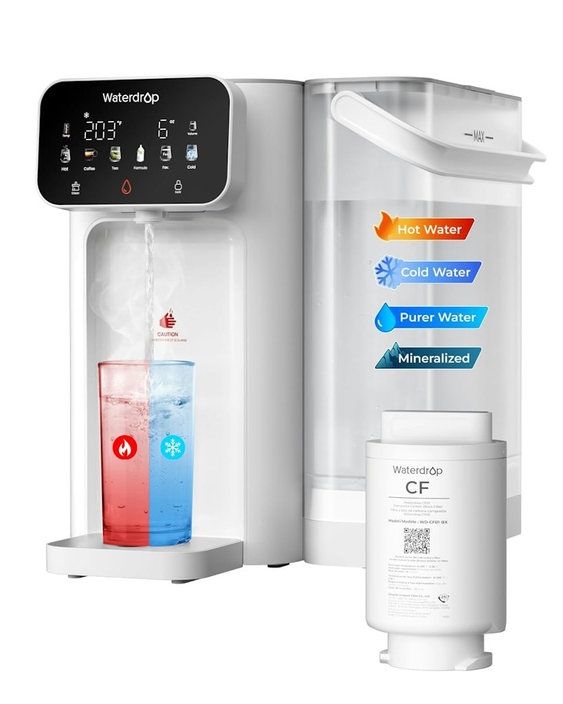 Waterdrop CT01 Countertop Water Filter System with Hot & Cold Water Dispenser: $210