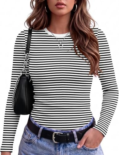 Zeagoo Women's Long Sleeve Striped Ribbed T-Shirt: $8.52 Zeagoo Women's Long Sleeve Striped Ribbed T-Shirt: $8.52