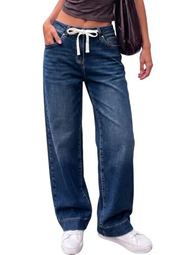 Sidefeel Women's Straight Leg Drawstring Denim Pants: $29.74 Sidefeel Women's Straight Leg Drawstring Denim Pants: $29.74