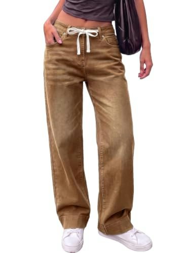 Sidefeel Women's Straight Leg Drawstring Denim Jeans: $33.98 Sidefeel Women's Straight Leg Drawstring Denim Jeans: $33.98