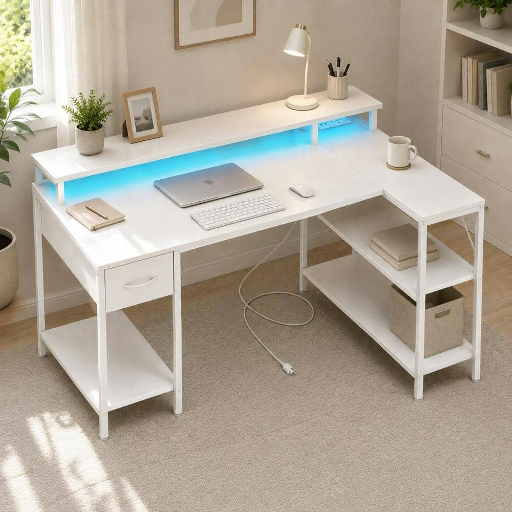 53-Inch Reversible L-Shaped Gaming Desk with LED Lights and Power Socket: $139.99 53-Inch Reversible L-Shaped Gaming Desk with LED Lights and Power Socket: $139.99
