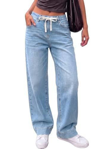 Sidefeel Women's Drawstring Straight Leg Denim Jeans: $28.76 Sidefeel Women's Drawstring Straight Leg Denim Jeans: $28.76