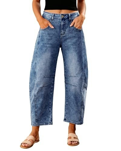 Grapent Women's High-Waisted Wide-Leg Ankle Barrel Jeans: $35.68 Grapent Women's High-Waisted Wide-Leg Ankle Barrel Jeans: $35.68