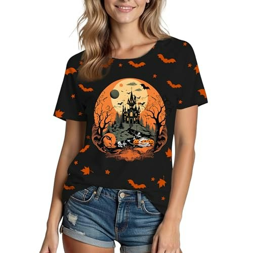 Women's Halloween Castle Pumpkin Graphic Tee: $13.98 Women's Halloween Castle Pumpkin Graphic Tee: $13.98