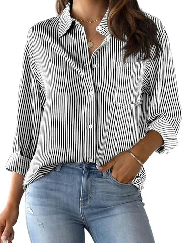 Cunlin Women's Striped Long Sleeve Button Down Shirt: $16.99