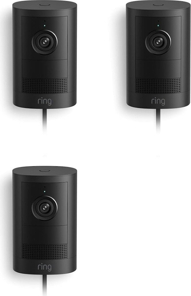Ring Outdoor Cam 2K Plug-In Wide-Angle Security Camera 3-Pack: $150