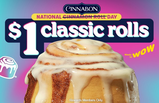 Upcoming: Cinnabon Classic Roll: $1
