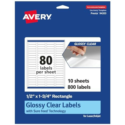 Avery 0.5" x 1.75" Glossy Clear Labels 800-Pack: $13.60 Avery 0.5" x 1.75" Glossy Clear Labels 800-Pack: $13.60