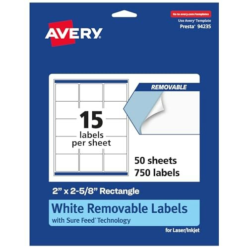 Avery 2" x 2-5/8" Matte White Removable Labels 750-Pack: $41.79 Avery 2" x 2-5/8" Matte White Removable Labels 750-Pack: $41.79