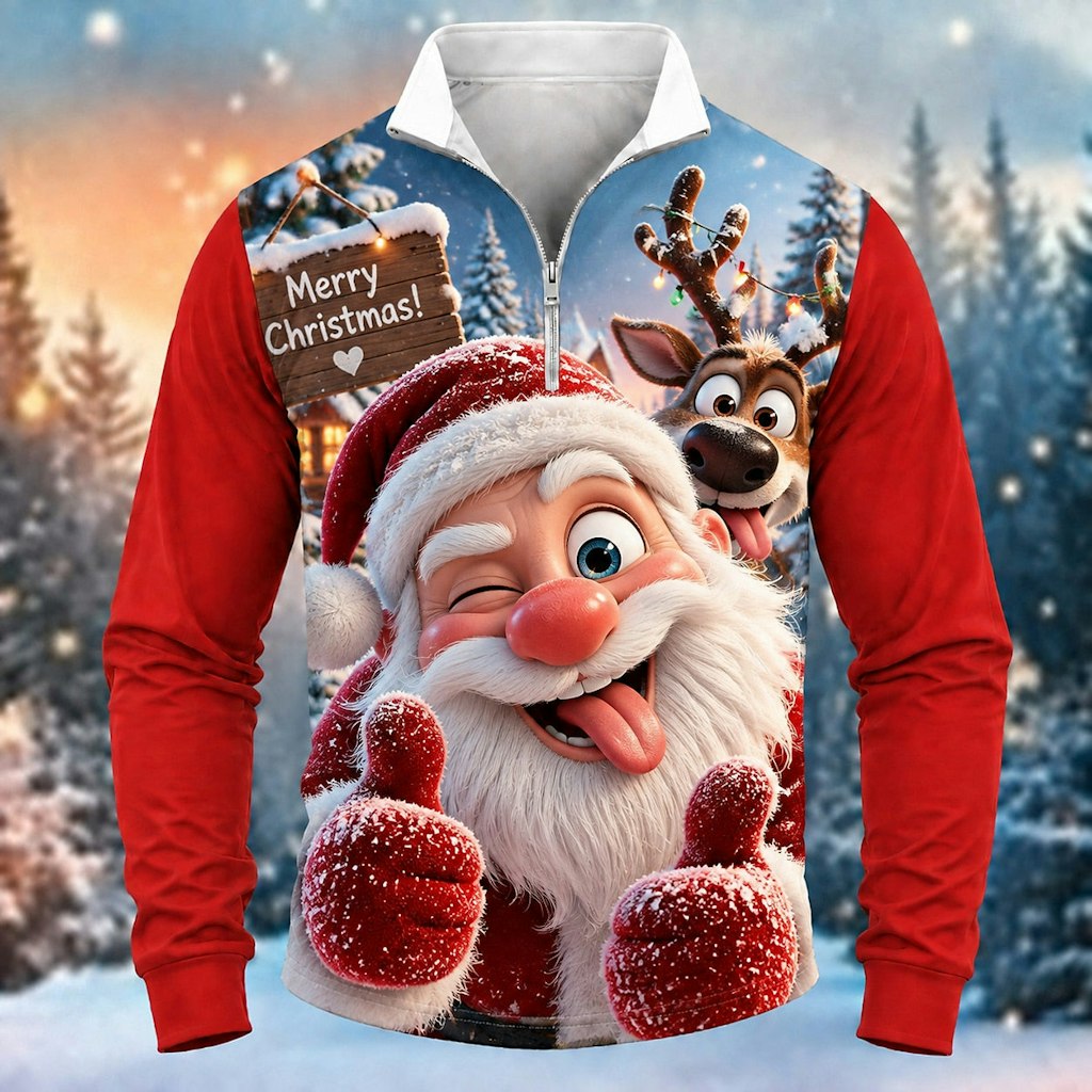 Christmas Santa Quarter Zip Polo Shirt: 2 for $18
