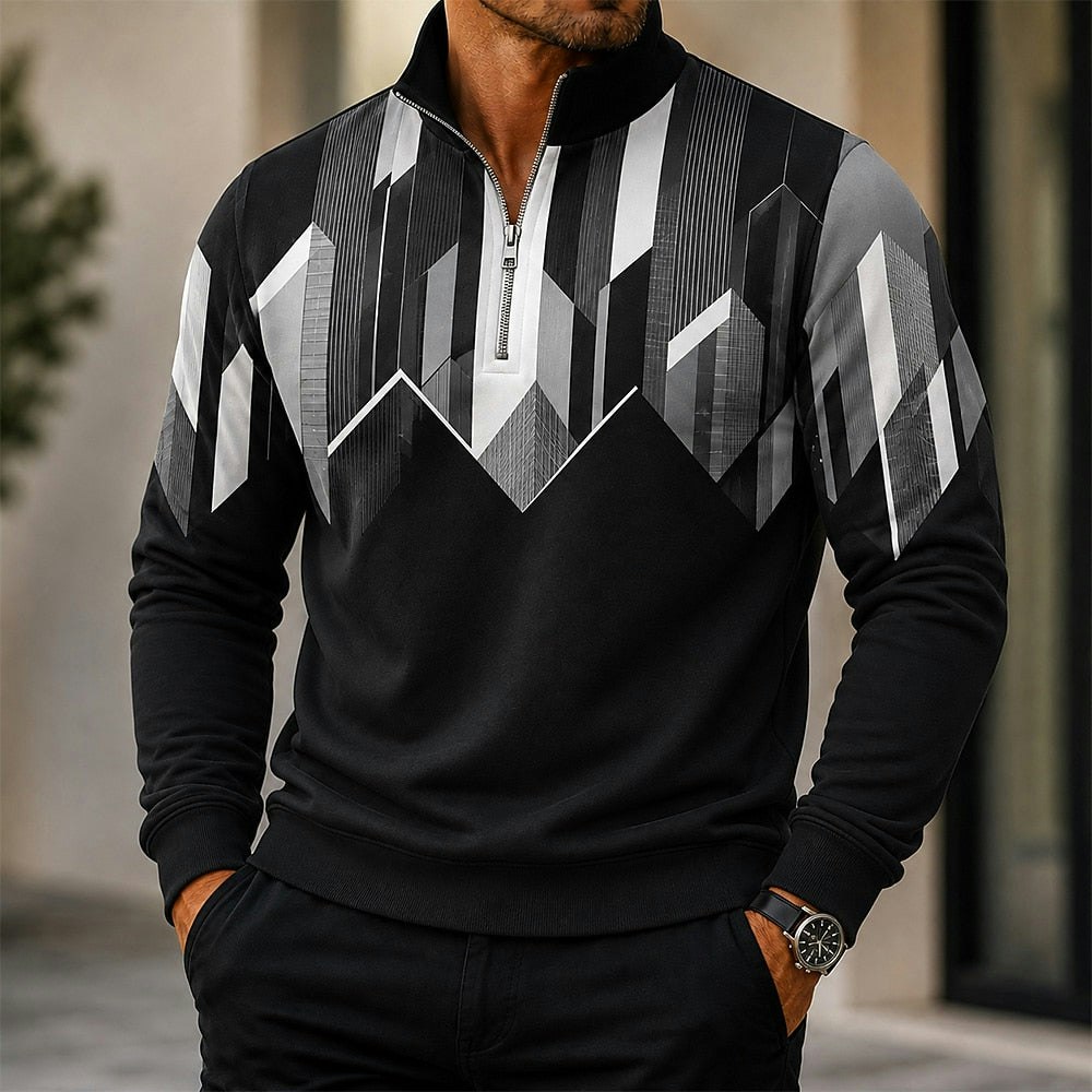 Men's Geometric Stand Collar Zip Sweatshirt: 2 for $18 Men's Geometric Stand Collar Zip Sweatshirt: 2 for $18