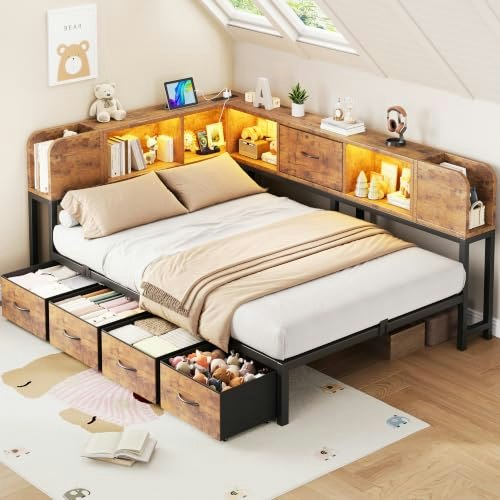 Twin Metal Platform Bed Frame with Bookcase Headboard and 5 Storage Drawers: $188.99 Twin Metal Platform Bed Frame with Bookcase Headboard and 5 Storage Drawers: $188.99