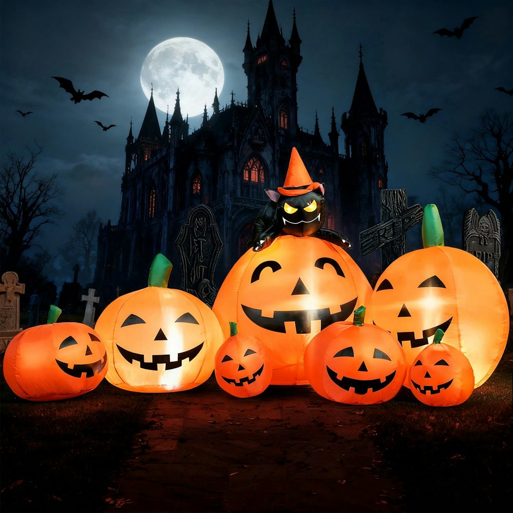 Joyfy 7-Foot Pumpkin w/ Witch's Cat Halloween Inflatable: $40 Joyfy 7-Foot Pumpkin w/ Witch's Cat Halloween Inflatable: $40