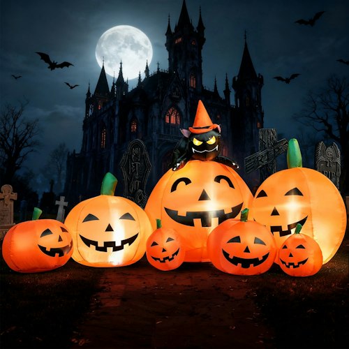Joyfy 7-Foot Pumpkin w/ Witch's Cat Halloween Inflatable for $40 + free shipping