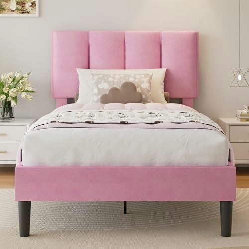 Vecelo Twin Upholstered Velvet Bed Frame: $74.48