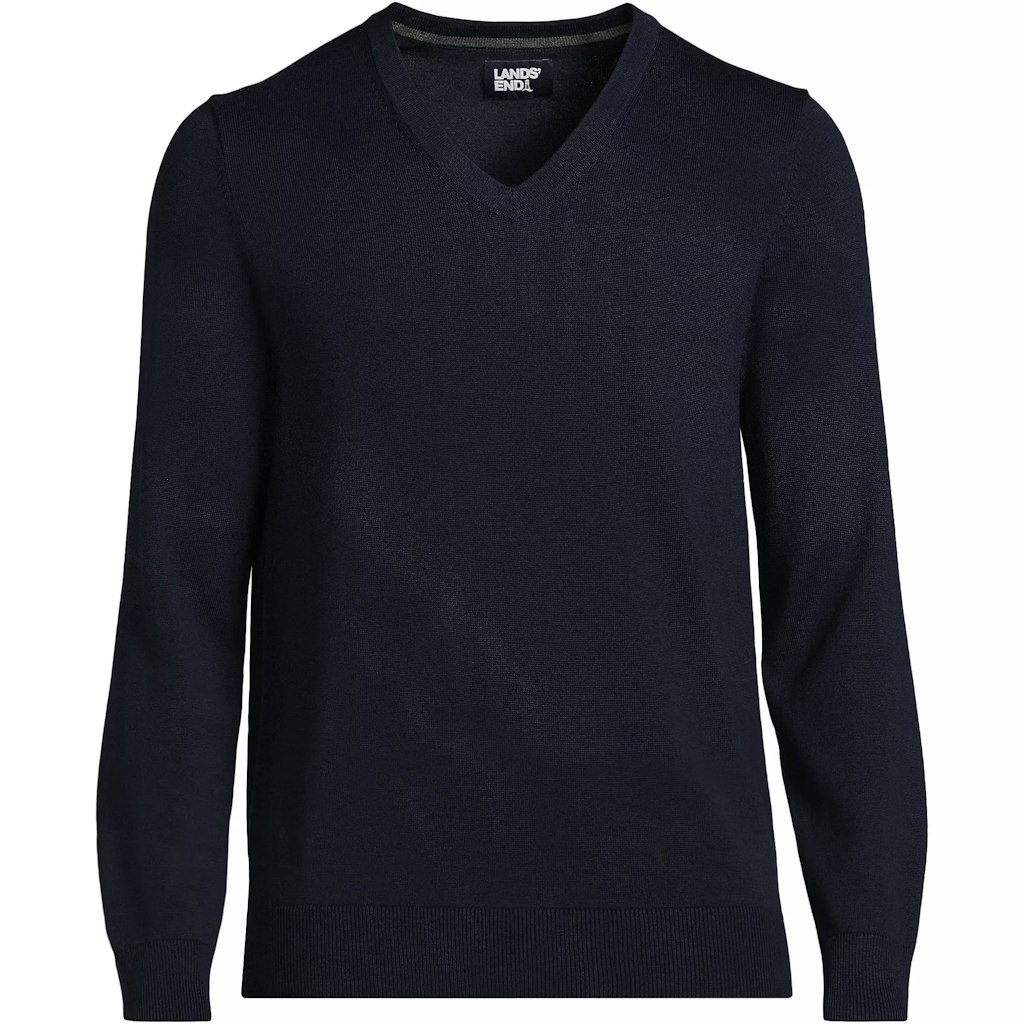 Lands' End Men's Fine Gauge Cotton V-Neck Sweater: $35