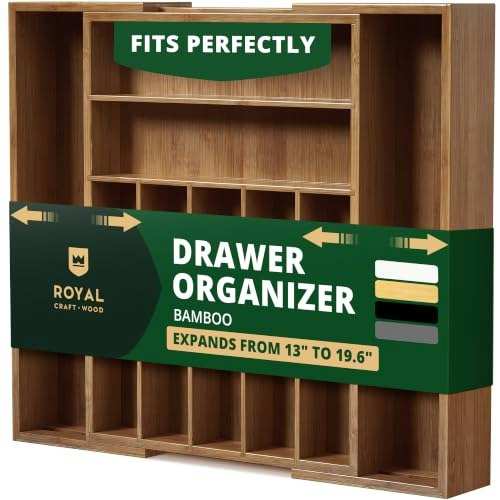 Royal Craft Wood 9-Slot Bamboo Kitchen Drawer Organizer: $44.97