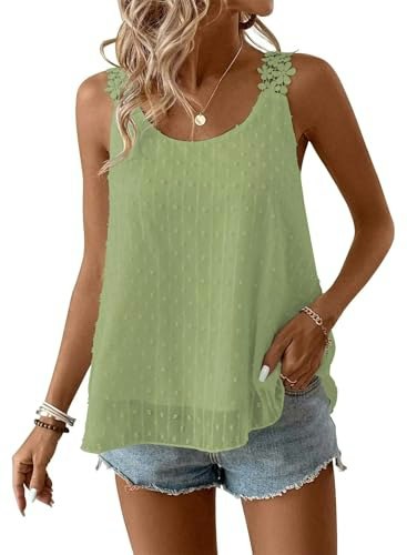 Falechay Women's Swiss Dot Sleeveless Tank Top: $18.76