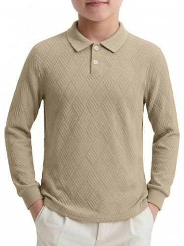 Boys Long Sleeve Textured Knit Polo Shirt: $14.98