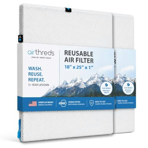 AirThreds 18x25x1 Washable Reusable HVAC Air Filter: $50.99 AirThreds 18x25x1 Washable Reusable HVAC Air Filter: $50.99
