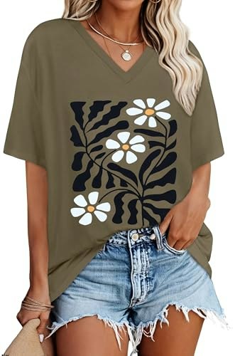 Women's V-Neck Oversized Summer T-Shirt: $12.74 Women's V-Neck Oversized Summer T-Shirt: $12.74