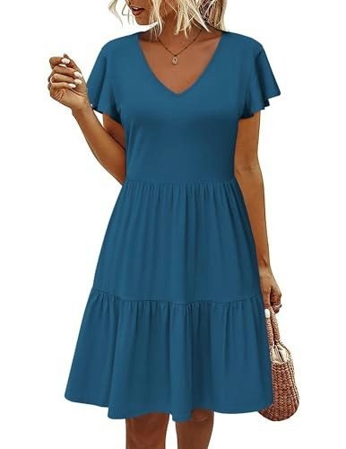 Hotouch Women's Ruffle A-Line V-Neck Skater Dress: $16.99