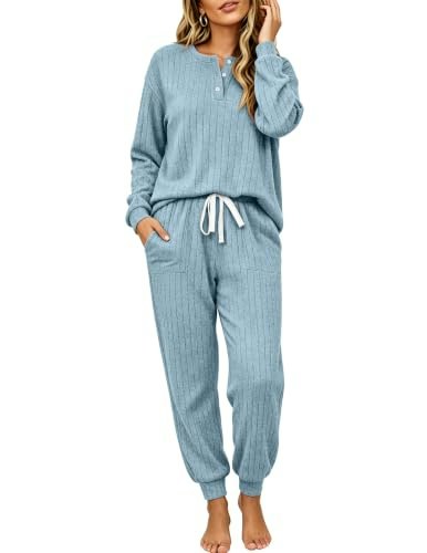 Ekouaer Women's Long Sleeve Knit Pajama Set: $25.99