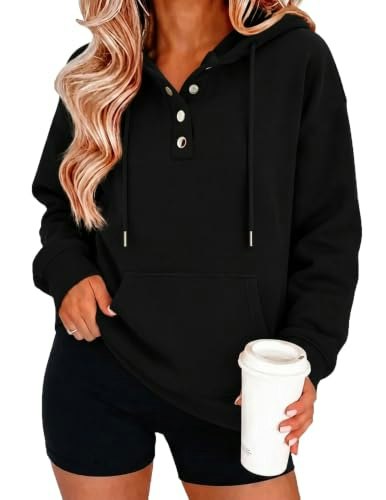 Zeagoo Women's Button Hooded Sweatshirt: $19.97 Zeagoo Women's Button Hooded Sweatshirt: $19.97