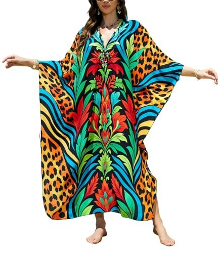 Women's Plus Size Animal Print V-Neck Batwing Kaftan Cover-Up: $14.99