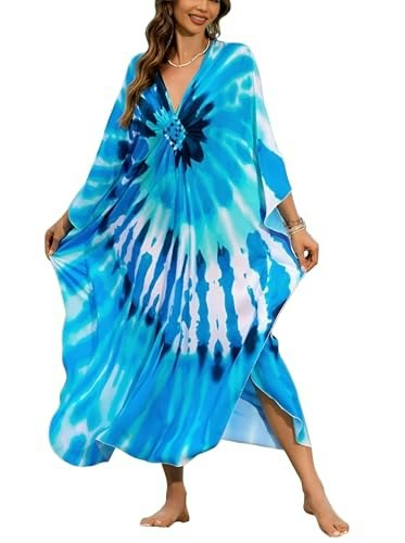 Women's Plus Size Animal Print V-Neck Batwing Kaftan Cover-Up: $16.99