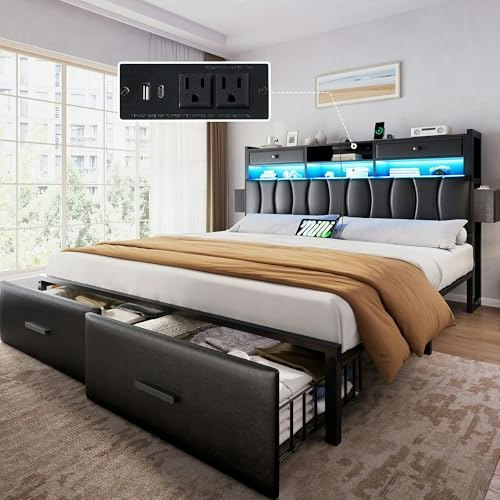 DWVO King Size Bed with Storage Drawers and Charging Station: $233.99 DWVO King Size Bed with Storage Drawers and Charging Station: $233.99