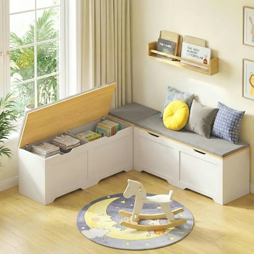 Zevemomo 63-Inch L-Shaped Storage Bench with Cushion: $233.99