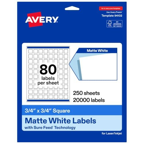 Avery 3/4" x 3/4" Matte White Square Labels 20,000-Pack: $115.49 Avery 3/4" x 3/4" Matte White Square Labels 20,000-Pack: $115.49