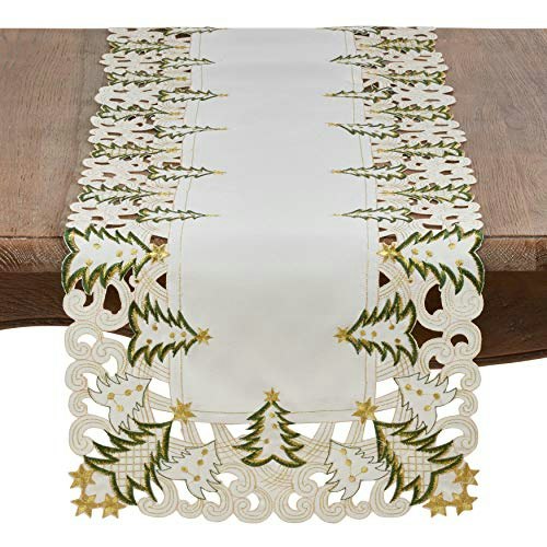 Saro Lifestyle Pandoro Collection 16" x 68" Christmas Tree Holiday Table Runner: $25.74