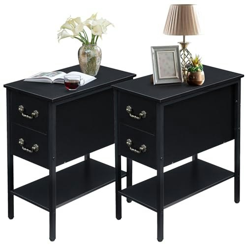 Vecelo Narrow Nightstand with Drawer and Storage Shelf: $99.99 Vecelo Narrow Nightstand with Drawer and Storage Shelf: $99.99