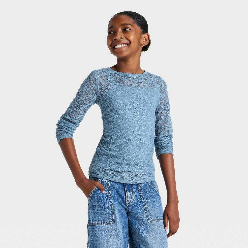 Girls' Lace Ruched Long Sleeve Top XL: $15 Girls' Lace Ruched Long Sleeve Top XL: $15