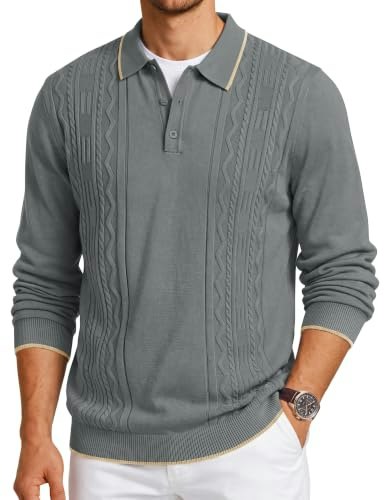 Cotrasen Men's Long Sleeve Ribbed Hem Polo Sweater: $29.59 Cotrasen Men's Long Sleeve Ribbed Hem Polo Sweater: $29.59