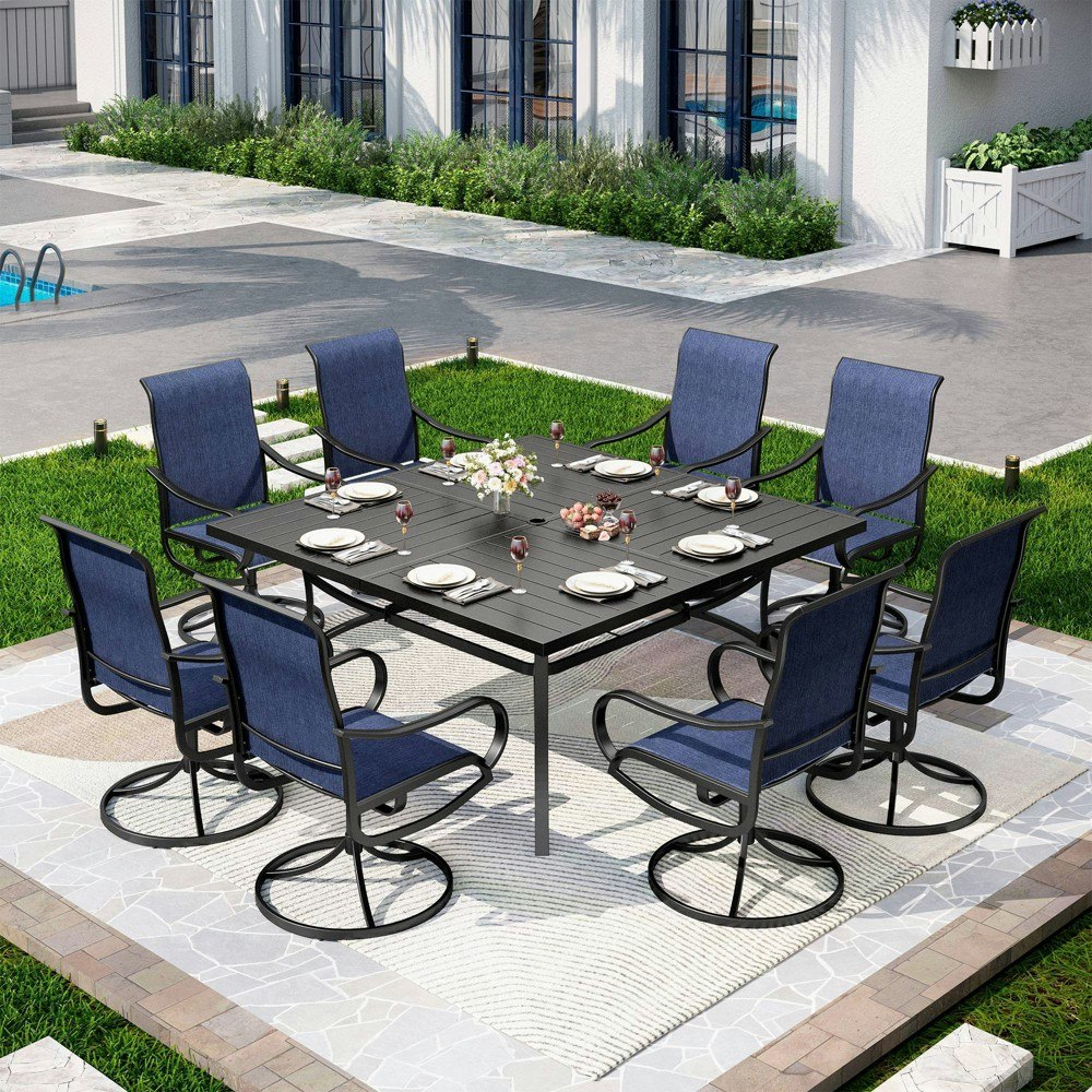 Captiva Designs 9-Piece Slat-Top Square Metal Dining Set: $1,374.99 Captiva Designs 9-Piece Slat-Top Square Metal Dining Set: $1,374.99