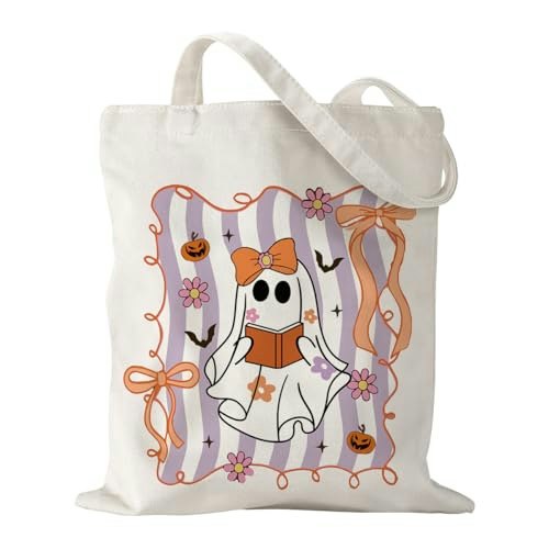 Halloween Ghost and Flower Book Tote Bag: $8.49 Halloween Ghost and Flower Book Tote Bag: $8.49