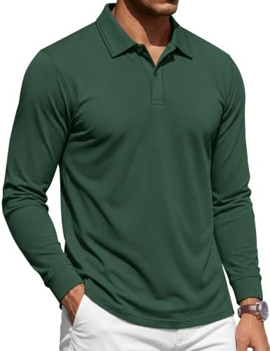 Cotrasen Men's Long Sleeve Cotton Polo Shirt: $23.98