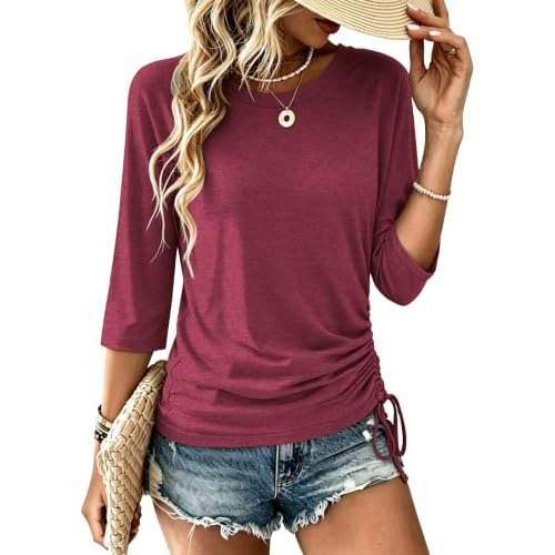 Women's 3/4 Sleeve Crew Neck Side Tie Tunic Blouse: $9.49 Women's 3/4 Sleeve Crew Neck Side Tie Tunic Blouse: $9.49