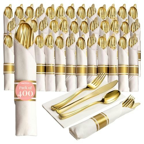 Prestee 400-Piece Disposable Plastic Silverware and Napkin Set for 100 Guests: $64.99 Prestee 400-Piece Disposable Plastic Silverware and Napkin Set for 100 Guests: $64.99